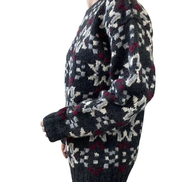 Vintage 1990s Embassy Row Hand Knit Snowflake Wool Chunky Overszied Sweater Sz L - Picture 5 of 6
